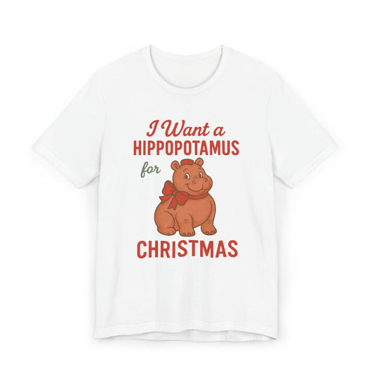 Christmas Hippopotamus Unisex Jersey T-Shirt, Funny Holiday Tee, Gift for Animal Lovers, Cute Christmas Shirt, Hippo Enthusiast Apparel