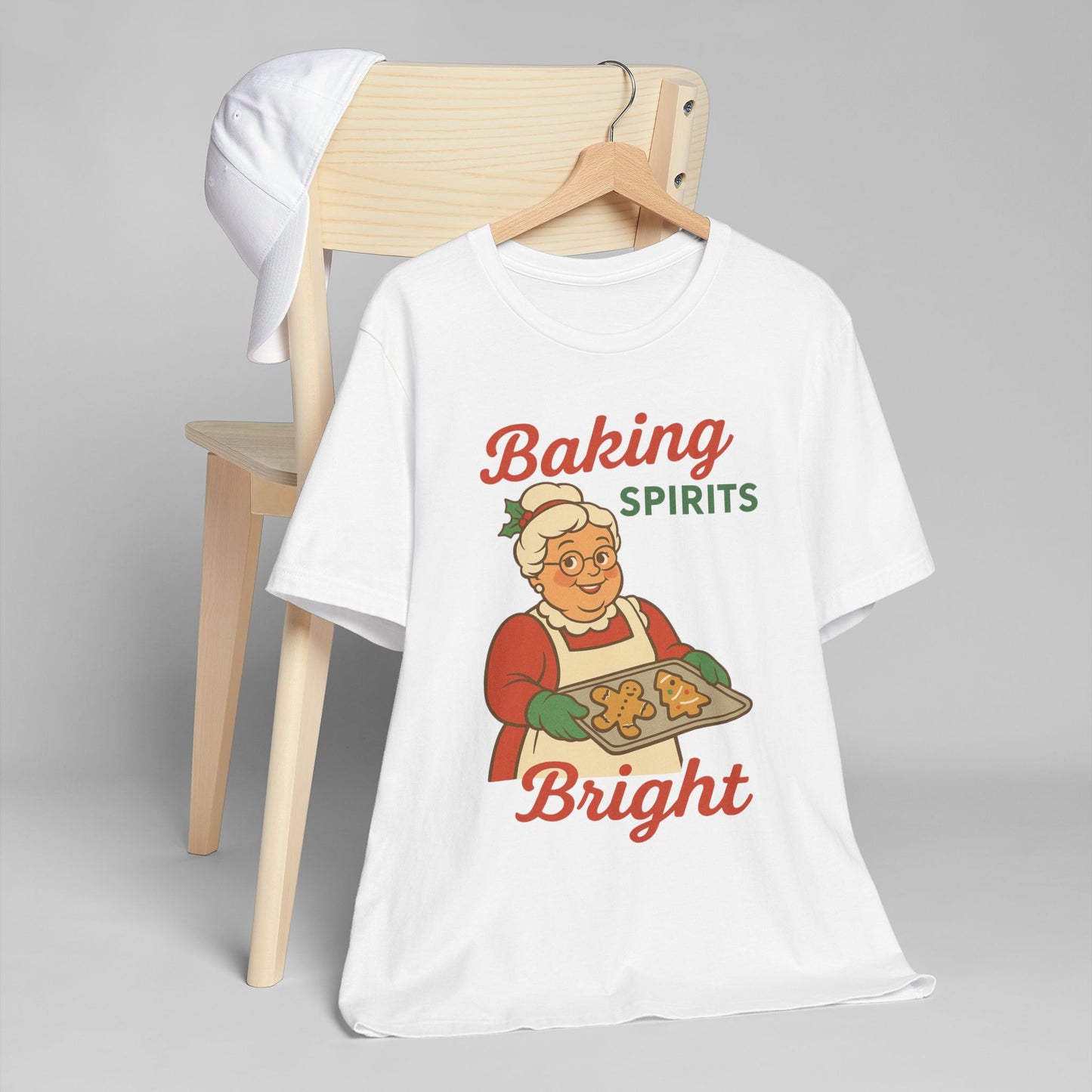 Festive Baking T-Shirt, Christmas Apparel, Holiday Gift, Cute Kitchen Shirt, Baking Spirits Bright Tee, Mrs Claus