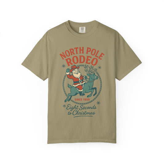 North Pole Rodeo Comfort Colors Tshirt, Christmas Unisex Tee, Holiday Graphic Shirt, Soft Cotton Top, Festive Apparel