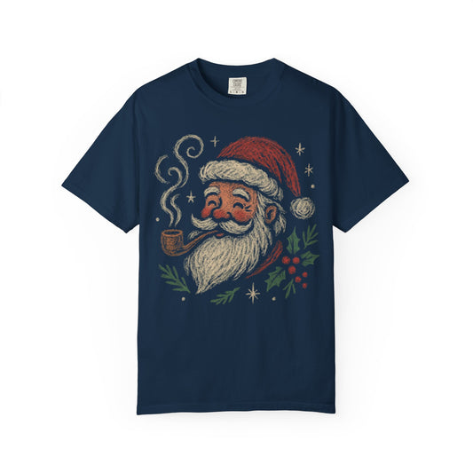 Smiling Santa With Pipe T-shirt | Vintage Christmas Holly Tee Comfort Colors T-shirt