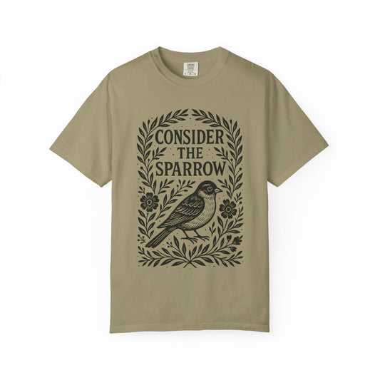 Consider the Sparrow bird illustration T-shirt | floral wreath typography faith Comfort Colors T-shirt