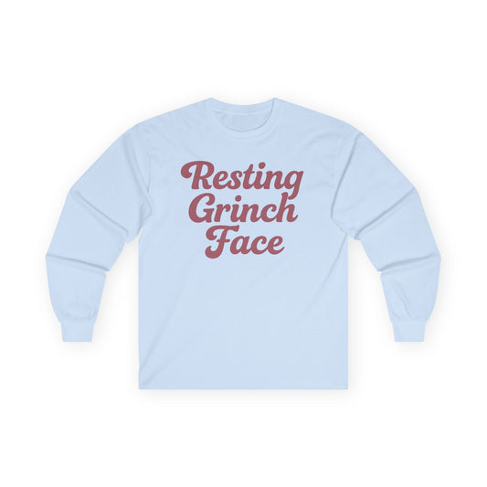 Resting Grinch Face Tee, Christmas Gift Shirt for Adults, Funny Holiday Graphic Top, Xmas Long Sleeve Tshirt, Unisex Cotton Apparel, Grinch