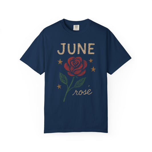 June Rose tee | Rose illustration T-Shirt, June birth month floral design Comfort Colors Tee