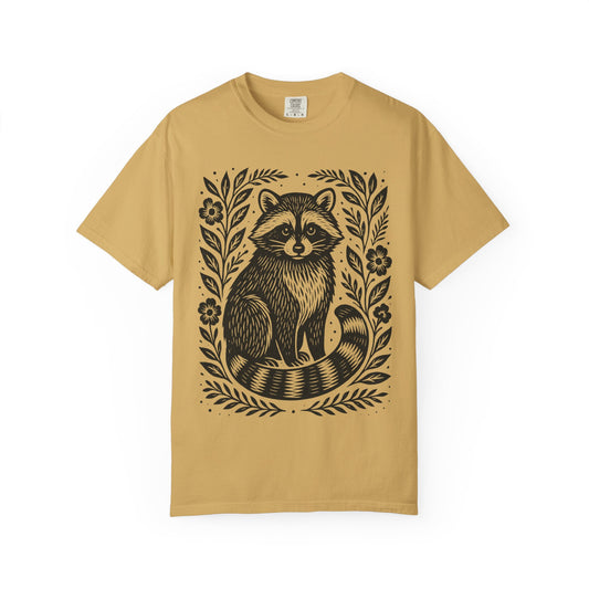 Woodcut Raccoon Illustration T-Shirt | Forest Animal Tee Wildlife lover Comfort Colors T-shirt