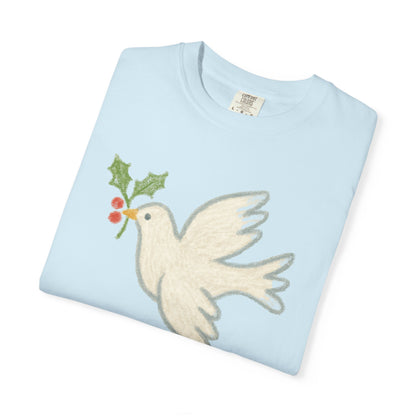 Peace on Earth Dove T-shirt | Holiday Dove with Holly Branch Comfort Colors T-Shirt