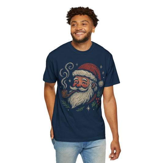 Smiling Santa With Pipe T-shirt | Vintage Christmas Holly Tee Comfort Colors T-shirt