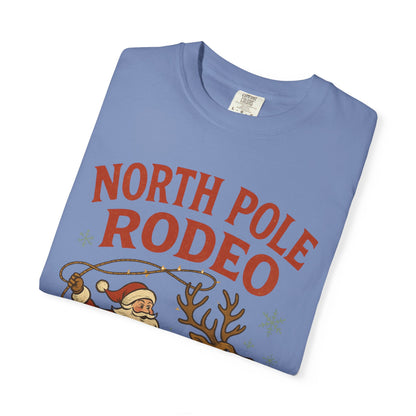 North Pole Rodeo T-shirt | Santa Riding Reindeer, Christmas Western Graphic, Comfort Colors