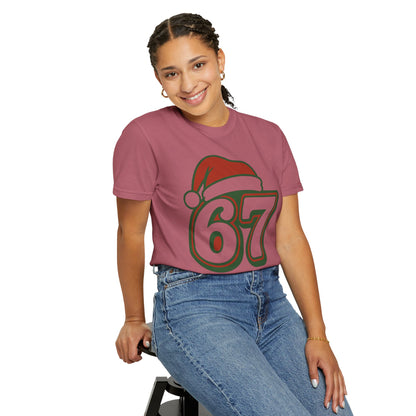 Santa Hat Number 67 T-Shirt | Holiday Sports Jersey Style, Comfort Colors
