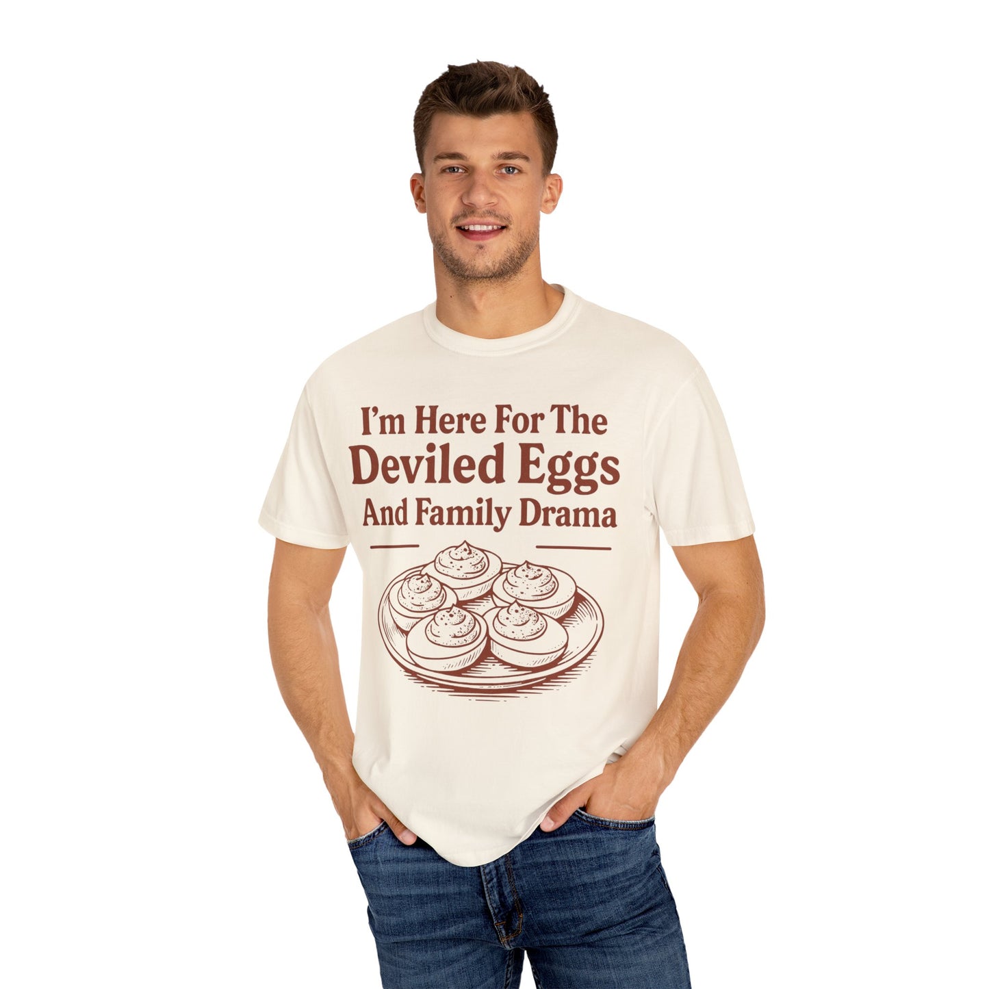 Thanksgiving Deviled Eggs Unisex Garment-Dyed T-shirt, Family Drama Holiday Tee, Funny Turkey Day Shirt, Fall Comfort Colors tshirt