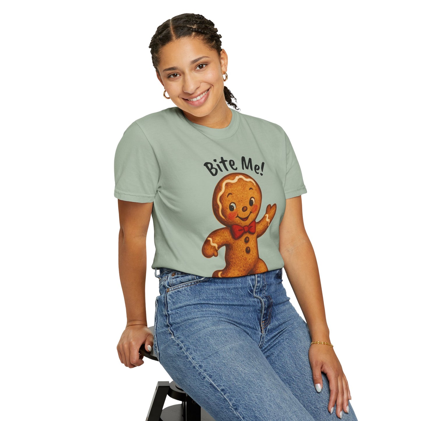 Cute Gingerbread Cookie T-Shirt | Retro Holiday Baking Graphic, Comfort Colors, Bite Me