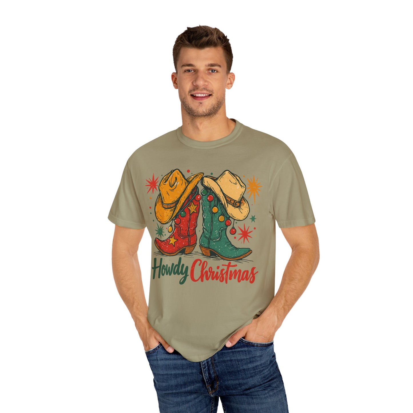 Howdy Christmas Cowboy Boots and Hats T-Shirt | Western Holiday Graphic, Comfort Colors