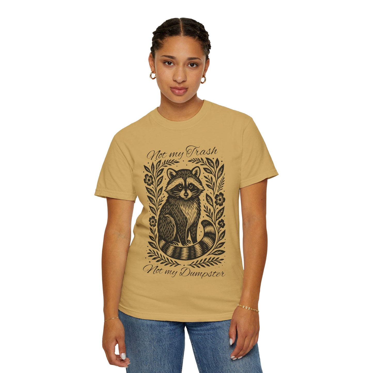 Woodcut Raccoon Illustration T-Shirt | Forest Animal Tee, Wildlife lover Comfort Colors T-shirt, Not my Trash Funny shirt