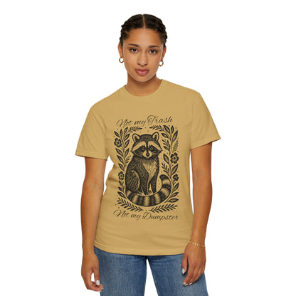 Woodcut Raccoon Illustration T-Shirt | Forest Animal Tee, Wildlife lover Comfort Colors T-shirt, Not my Trash Funny shirt
