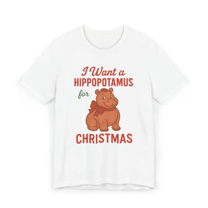 Christmas Hippopotamus Unisex Jersey T-Shirt, Funny Holiday Tee, Gift for Animal Lovers, Cute Christmas Shirt, Hippo Enthusiast Apparel