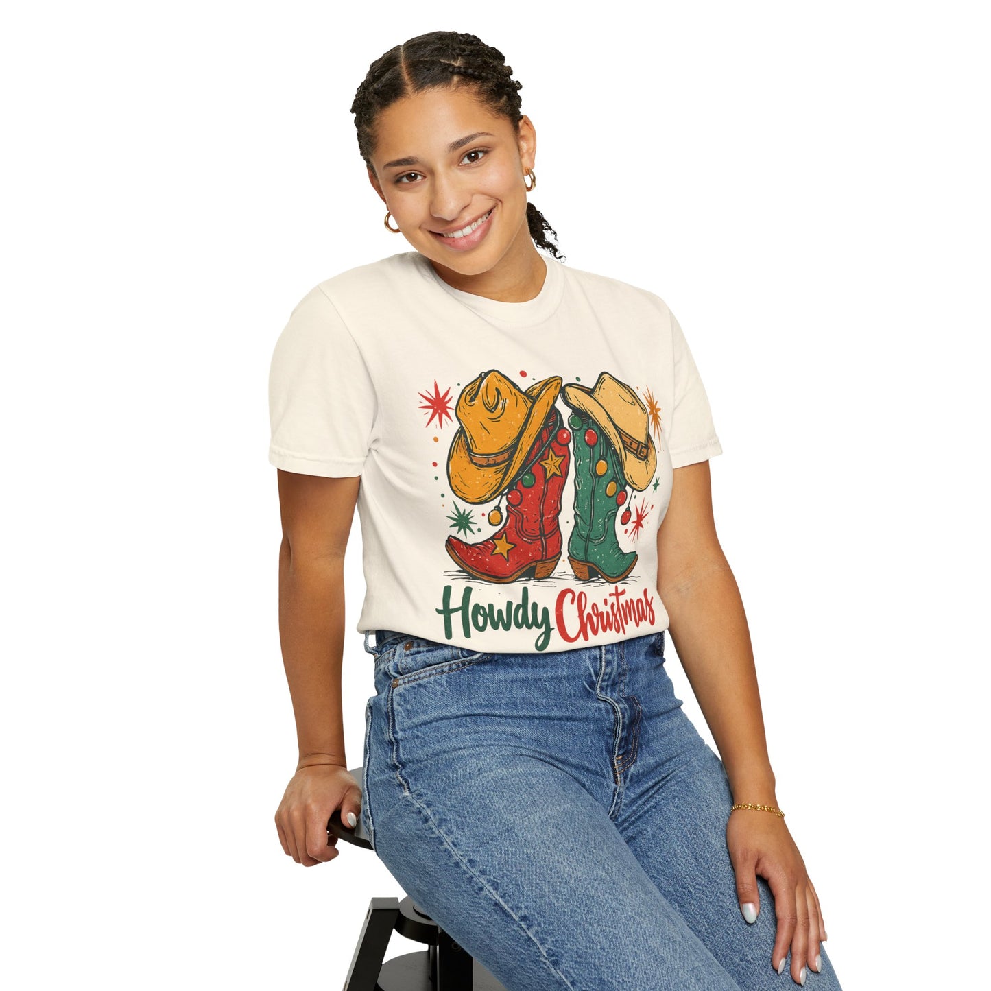 Howdy Christmas Cowboy Boots and Hats T-Shirt | Western Holiday Graphic, Comfort Colors