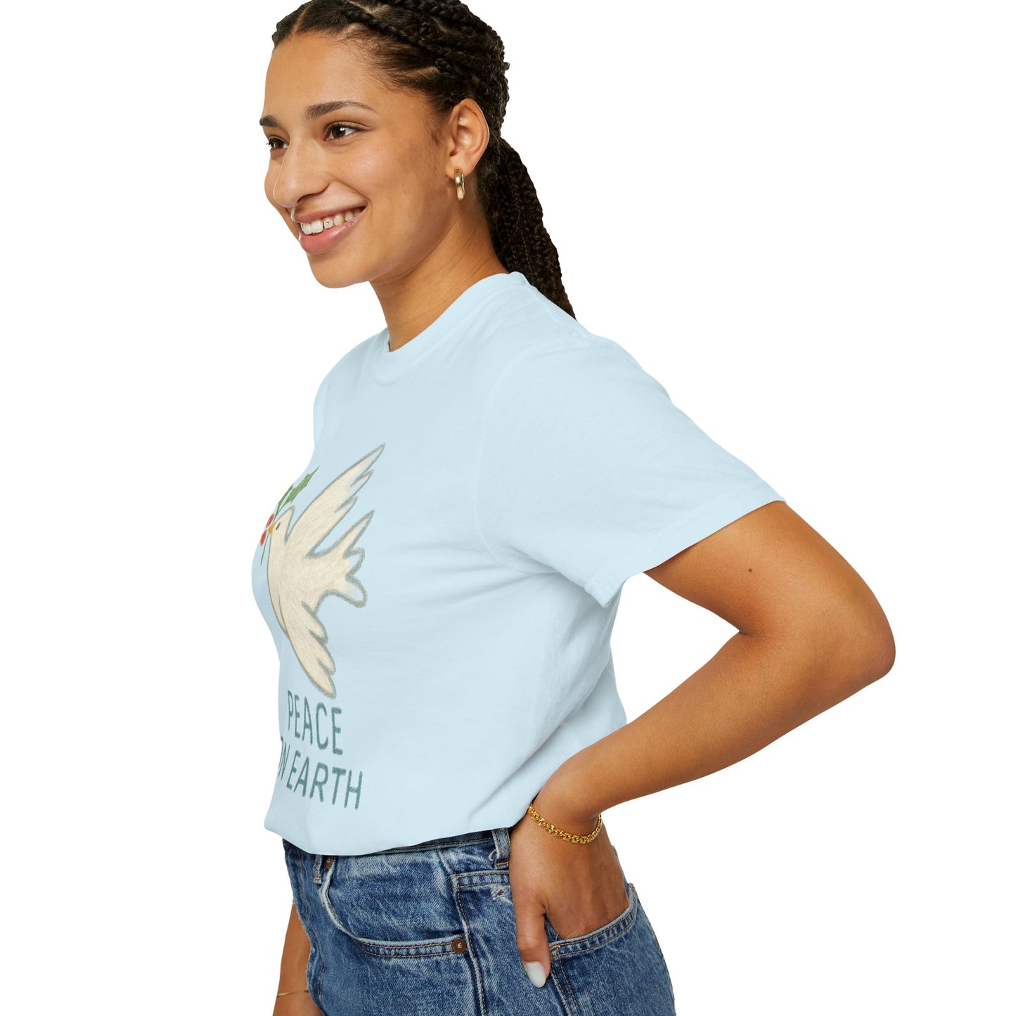 Peace on Earth Dove T-shirt | Holiday Dove with Holly Branch Comfort Colors T-Shirt