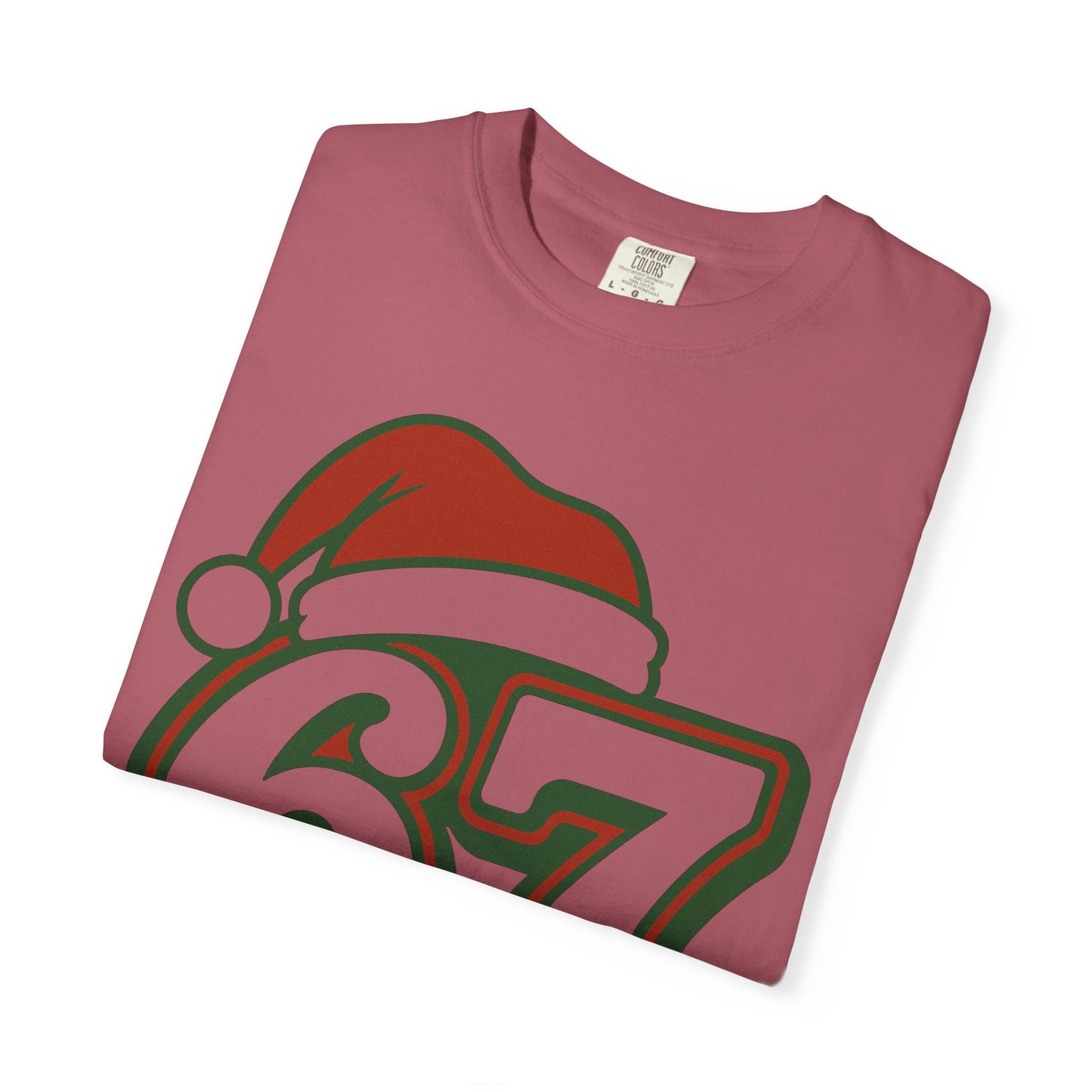 Santa Hat Number 67 T-Shirt | Holiday Sports Jersey Style, Comfort Colors