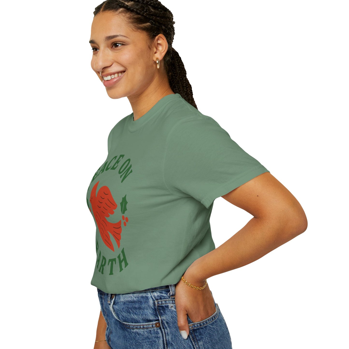 Peace On Earth Dove T-Shirt | Christmas holiday bird typography, Comfort Colors t-shirt