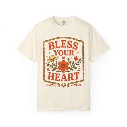 Bless Your Heart T-shirt | Floral Western Hat Horseshoe Design, Comfort Colors