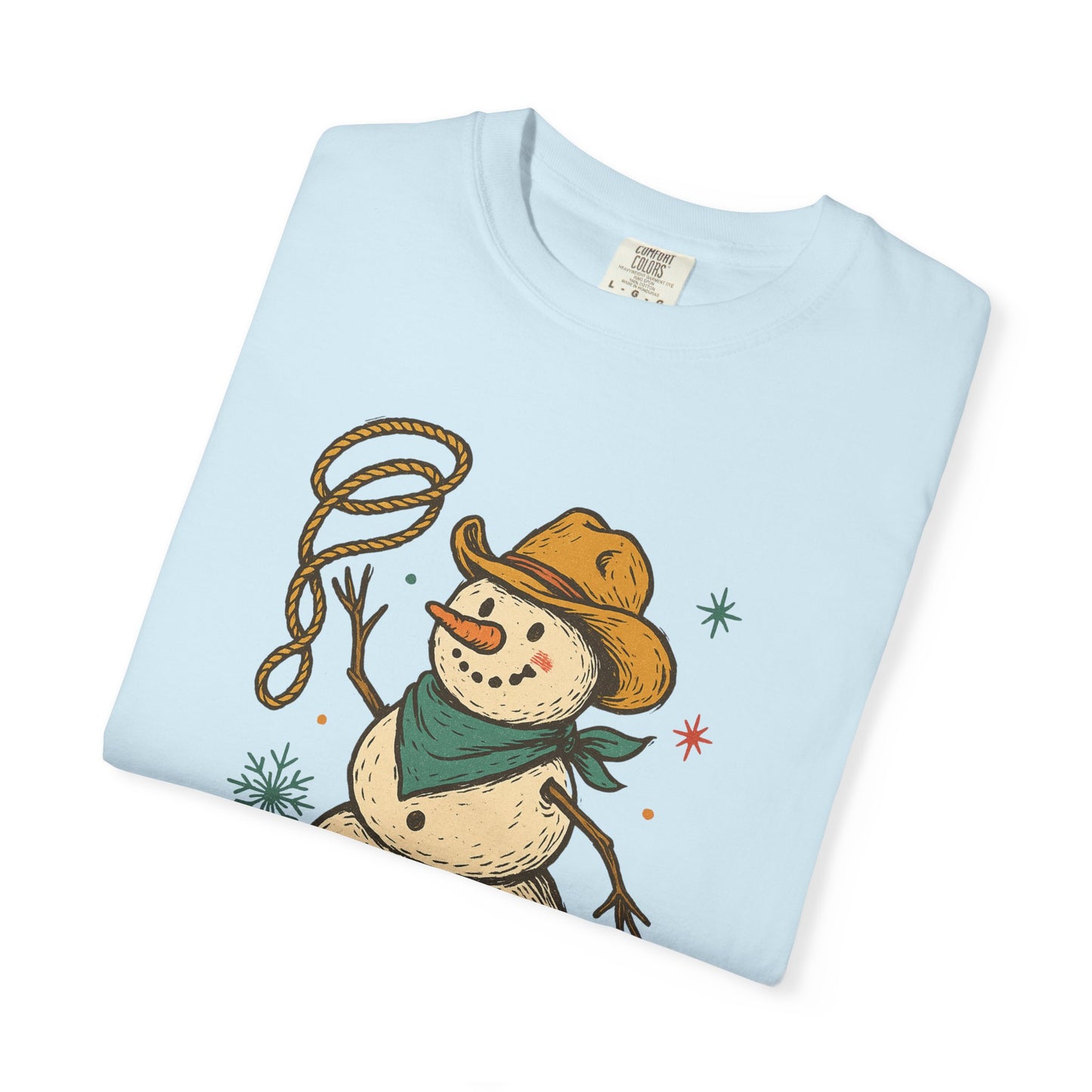 Snow Long Comfort Colors Western Snowman T-shirt - Winter Holiday Tee, Unisex Shirt, Christmas Gift, Festive Graphic Top, Seasonal Apparel