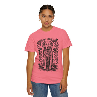 Golden Retriever Illustration T-shirt | Floral Laurel Dog Portrait Comfort Colors Dog Lovers T-shirt