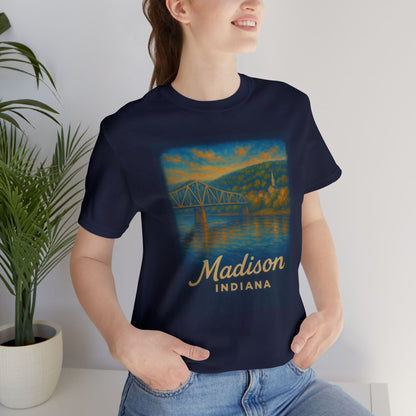 Madison Indiana Scenic River Bridge T-Shirt | Vintage Travel Poster