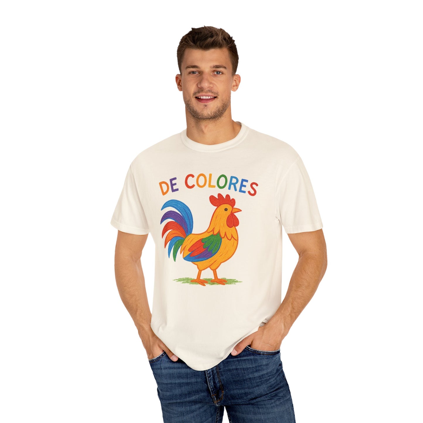 De Colores Comfort Colors Rooster T-shirt, Colorful Unisex Tee, Vibrant Rooster Shirt, Rainbow Chicken Top, Chicken Lover Gift