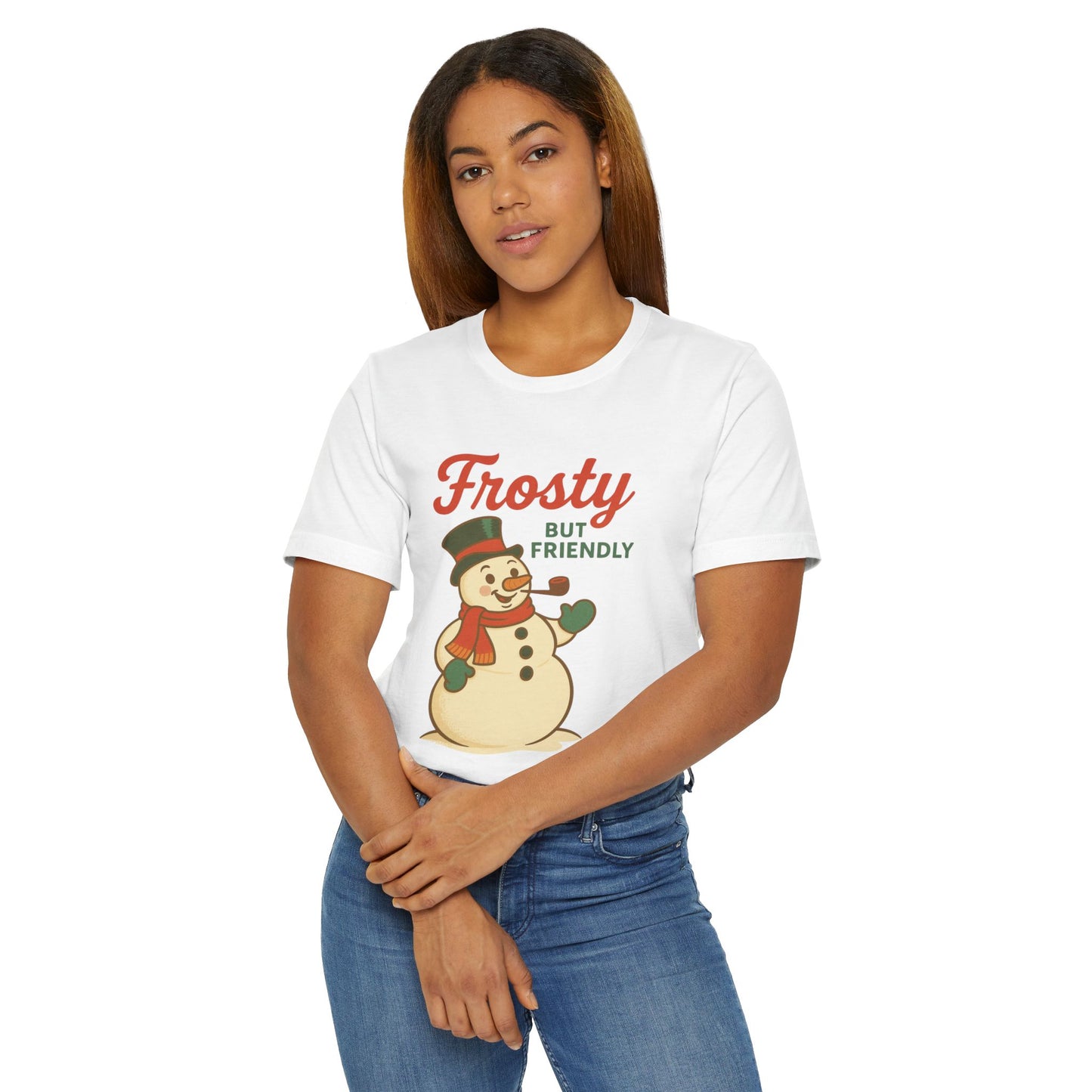 Frosty but Friendly T-Shirt, Holiday Apparel, Christmas Gift, Unisex Tee, Winter Fashion, Fun Snowman Shirt