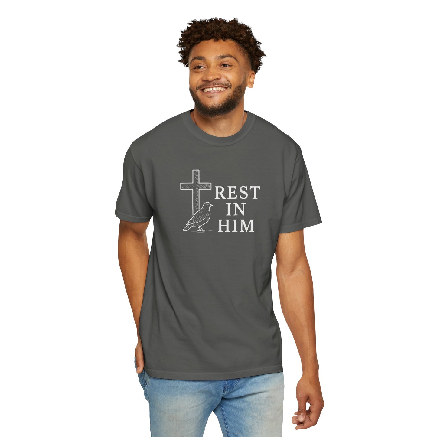 Unisex Garment-Dyed T-shirt, Rest in Him Comfort Colors tshirt, Faith and Inspiration