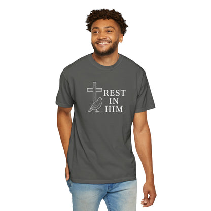 Unisex Garment-Dyed T-shirt, Rest in Him Comfort Colors tshirt, Faith and Inspiration