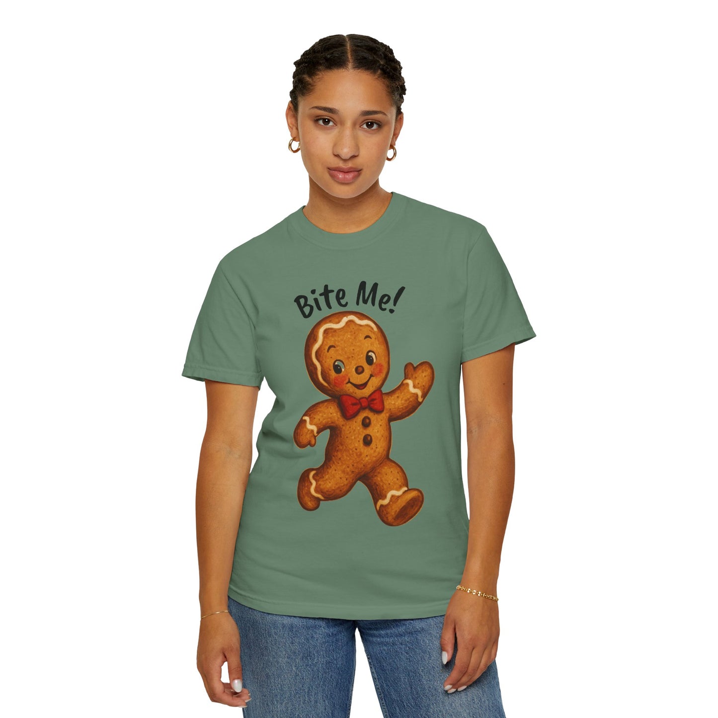 Cute Gingerbread Cookie T-Shirt | Retro Holiday Baking Graphic, Comfort Colors, Bite Me