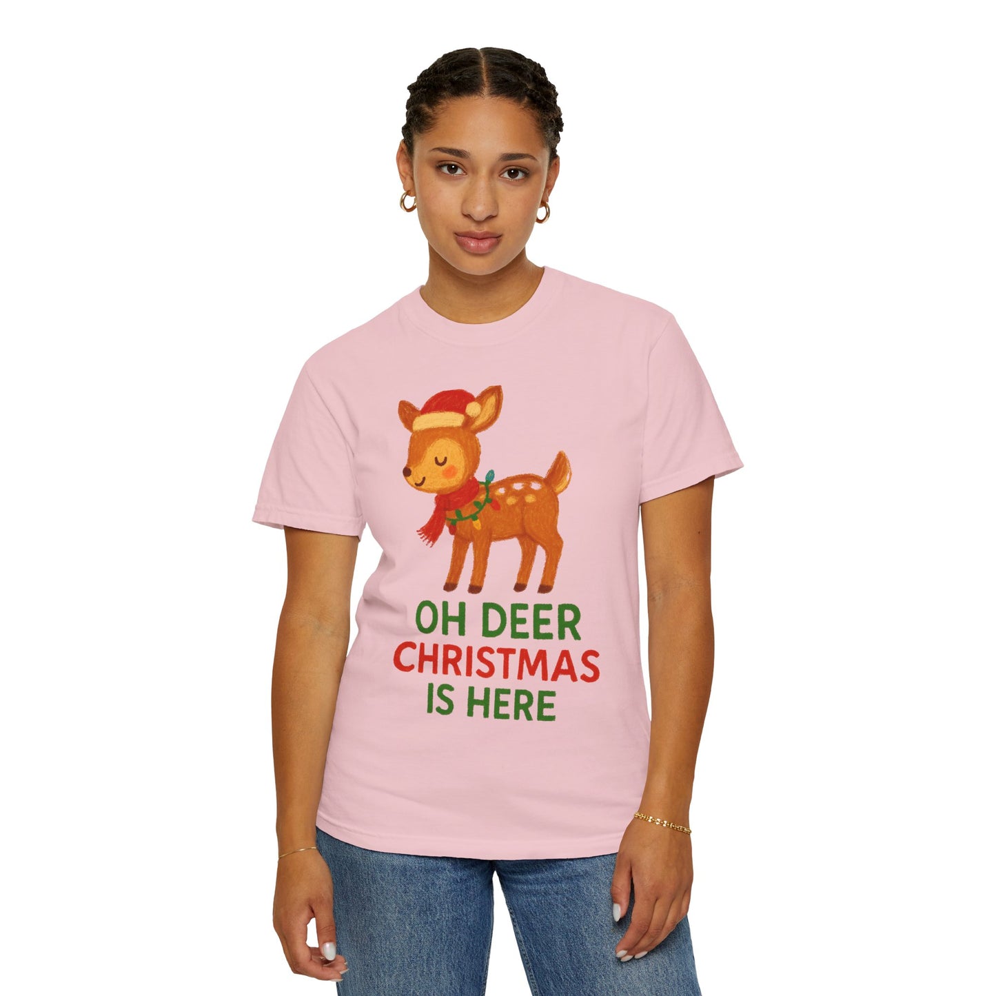 Oh Deer, Christmas is Here Comfort Colors T-shirt - Holiday Season Apparel, Festive Reindeer Tee, Winter Celebration Shirt, Christmas Gift