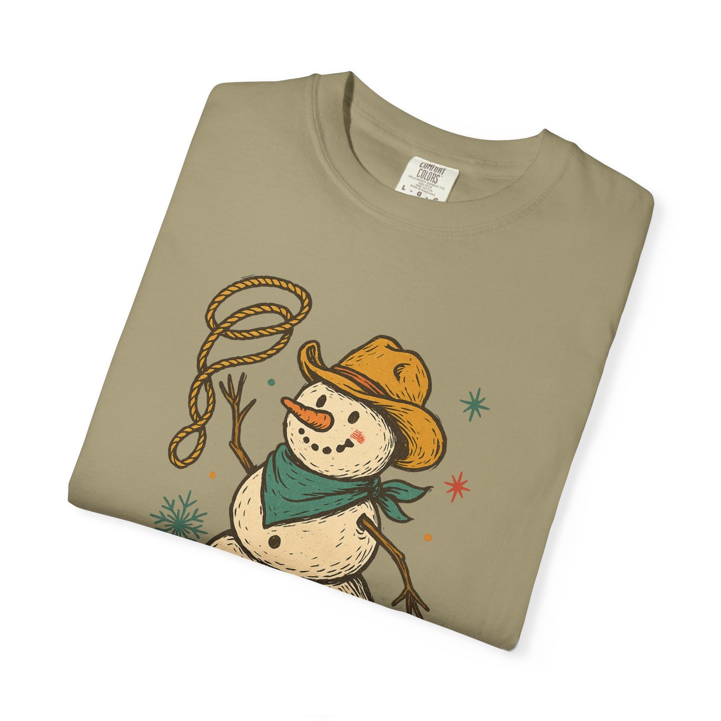 Snow Long Comfort Colors Western Snowman T-shirt - Winter Holiday Tee, Unisex Shirt, Christmas Gift, Festive Graphic Top, Seasonal Apparel