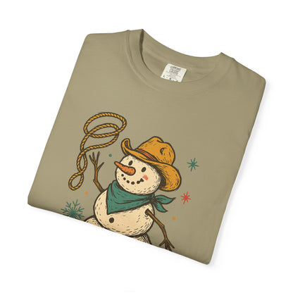 Snow Long Comfort Colors Western Snowman T-shirt - Winter Holiday Tee, Unisex Shirt, Christmas Gift, Festive Graphic Top, Seasonal Apparel