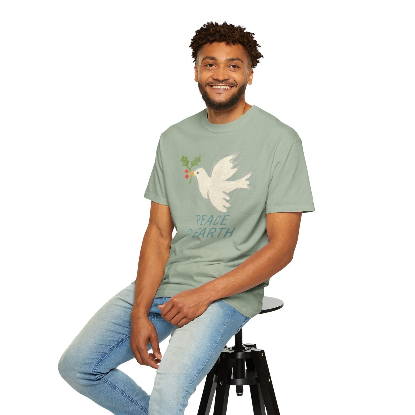 Peace on Earth Dove T-shirt | Holiday Dove with Holly Branch Comfort Colors T-Shirt