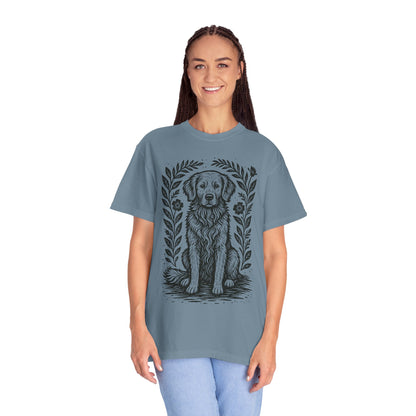 Golden Retriever Illustration T-shirt | Floral Laurel Dog Portrait Comfort Colors Dog Lovers T-shirt