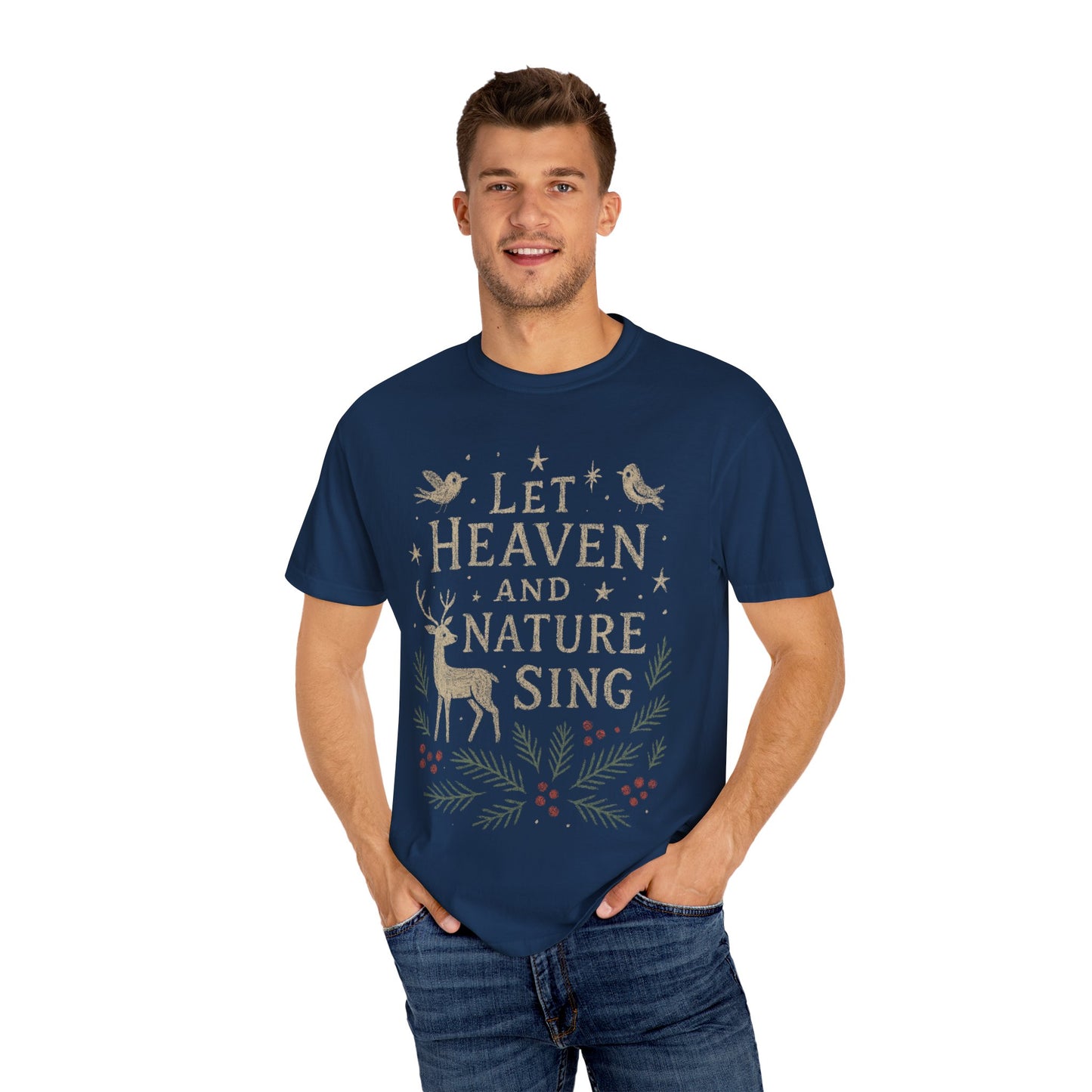 Heaven and Nature Sing Comfort Colors Christmas T-shirt, Festive Holiday Tee, Unisex Graphic Shirt, Christmas Gift Ideas, Religious