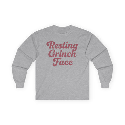 Resting Grinch Face Tee, Christmas Gift Shirt for Adults, Funny Holiday Graphic Top, Xmas Long Sleeve Tshirt, Unisex Cotton Apparel, Grinch