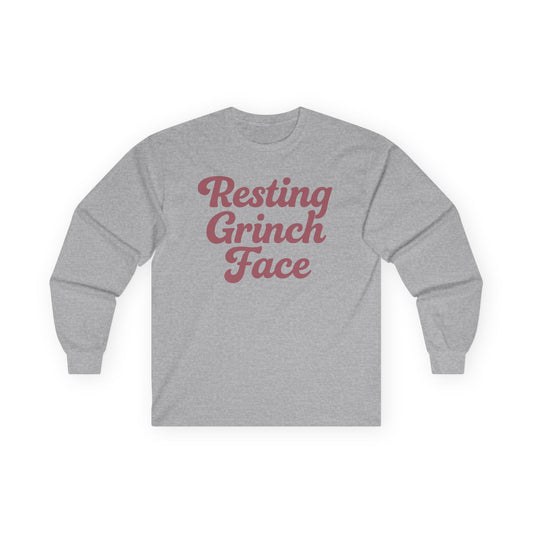 Resting Grinch Face Tee, Christmas Gift Shirt for Adults, Funny Holiday Graphic Top, Xmas Long Sleeve Tshirt, Unisex Cotton Apparel, Grinch