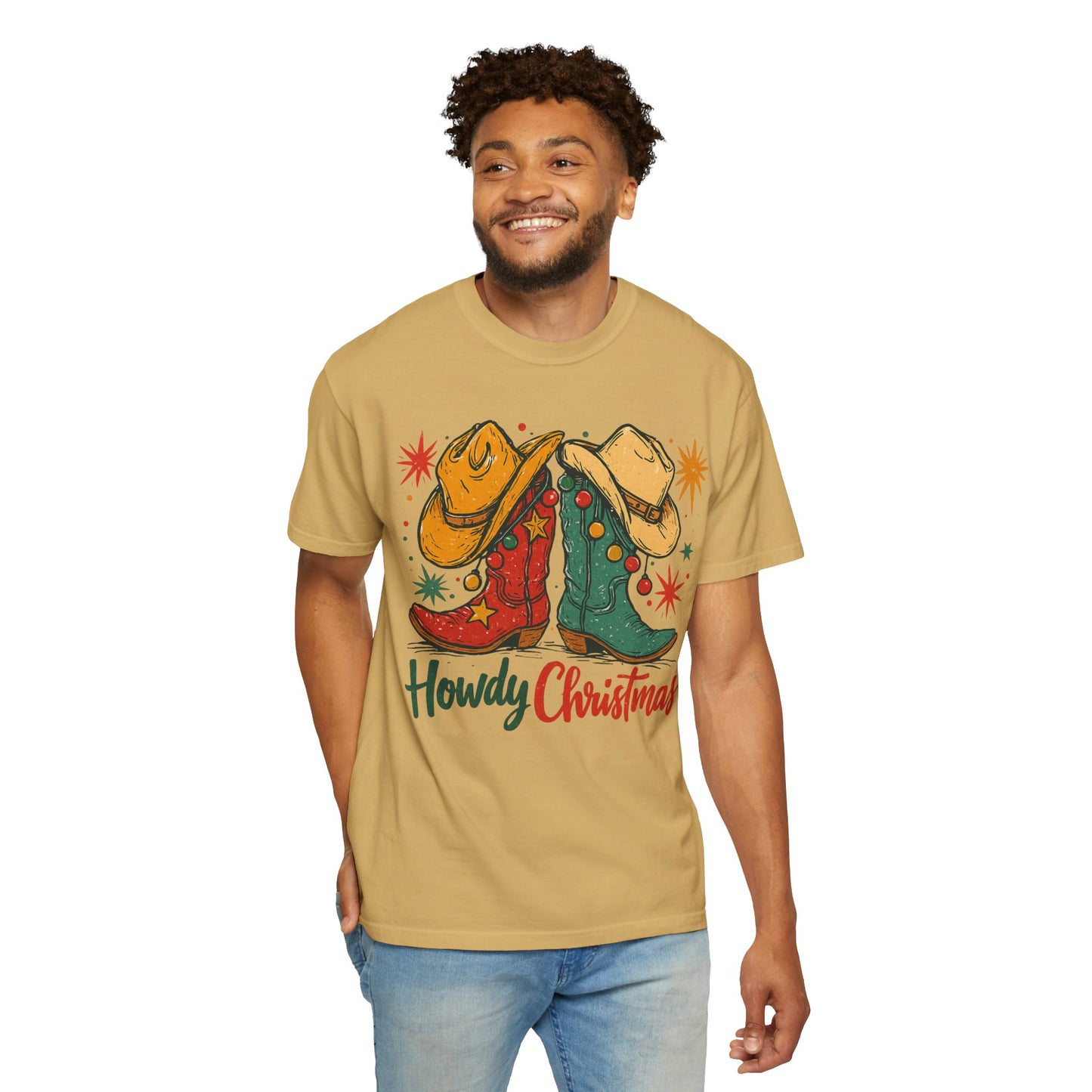 Howdy Christmas Cowboy Boots and Hats T-Shirt | Western Holiday Graphic, Comfort Colors