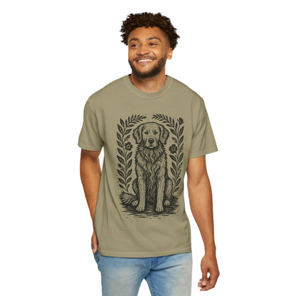 Golden Retriever Illustration T-shirt | Floral Laurel Dog Portrait Comfort Colors Dog Lovers T-shirt