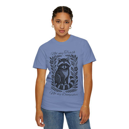 Woodcut Raccoon Illustration T-Shirt | Forest Animal Tee, Wildlife lover Comfort Colors T-shirt, Not my Trash Funny shirt