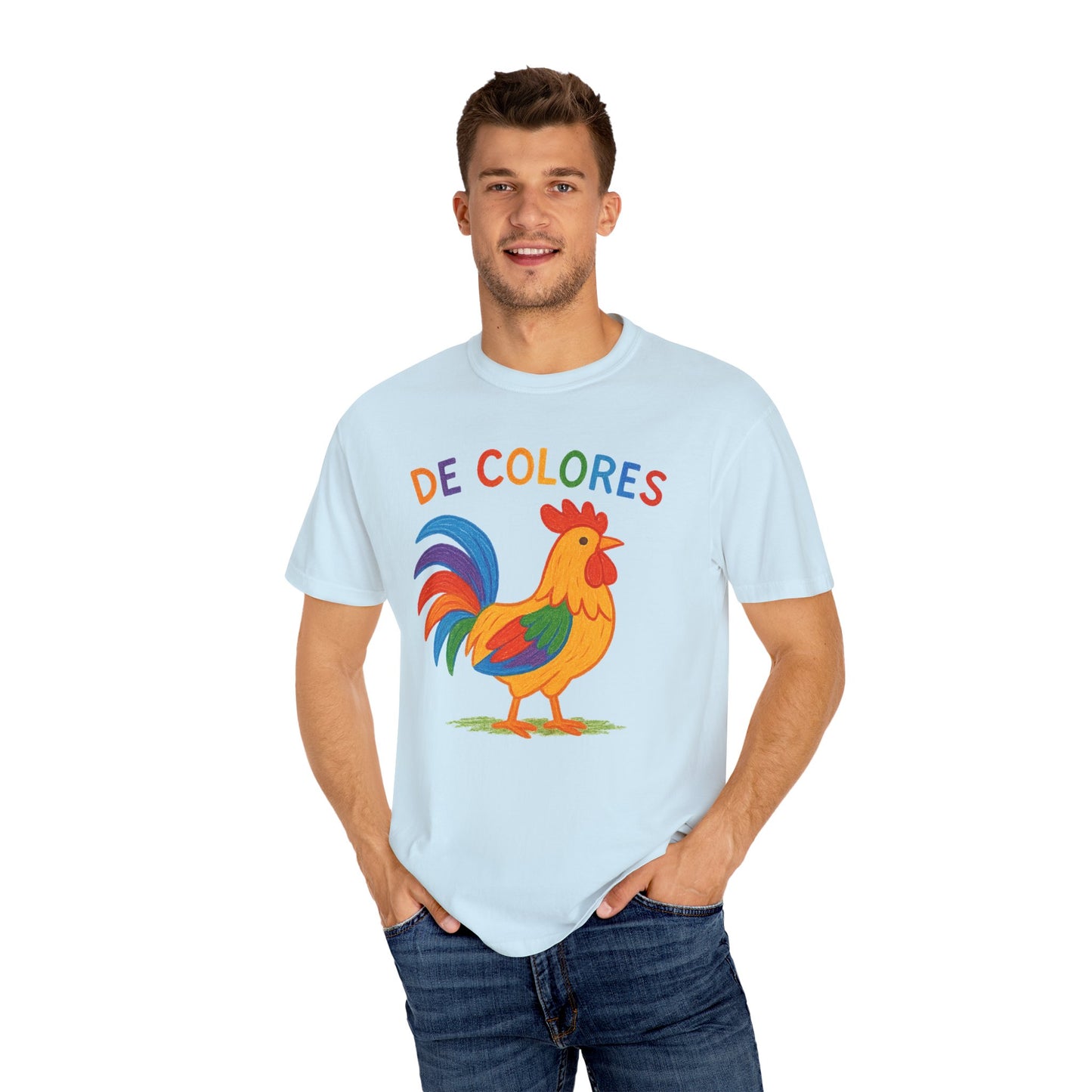 De Colores Comfort Colors Rooster T-shirt, Colorful Unisex Tee, Vibrant Rooster Shirt, Rainbow Chicken Top, Chicken Lover Gift
