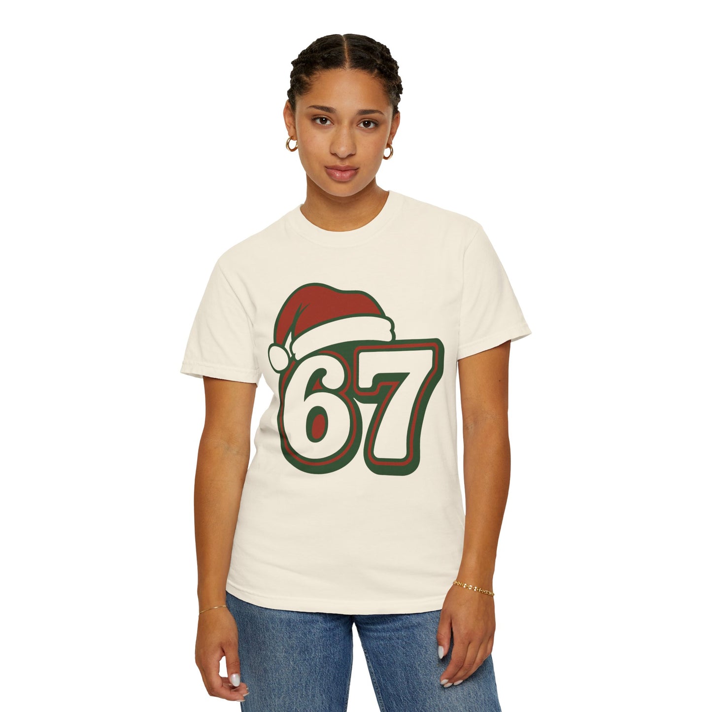 Santa Hat Number 67 T-Shirt | Holiday Sports Jersey Style, Comfort Colors