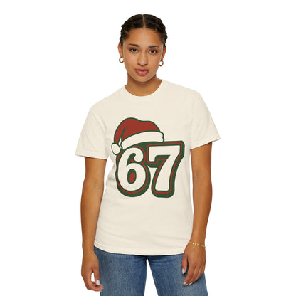 Santa Hat Number 67 T-Shirt | Holiday Sports Jersey Style, Comfort Colors