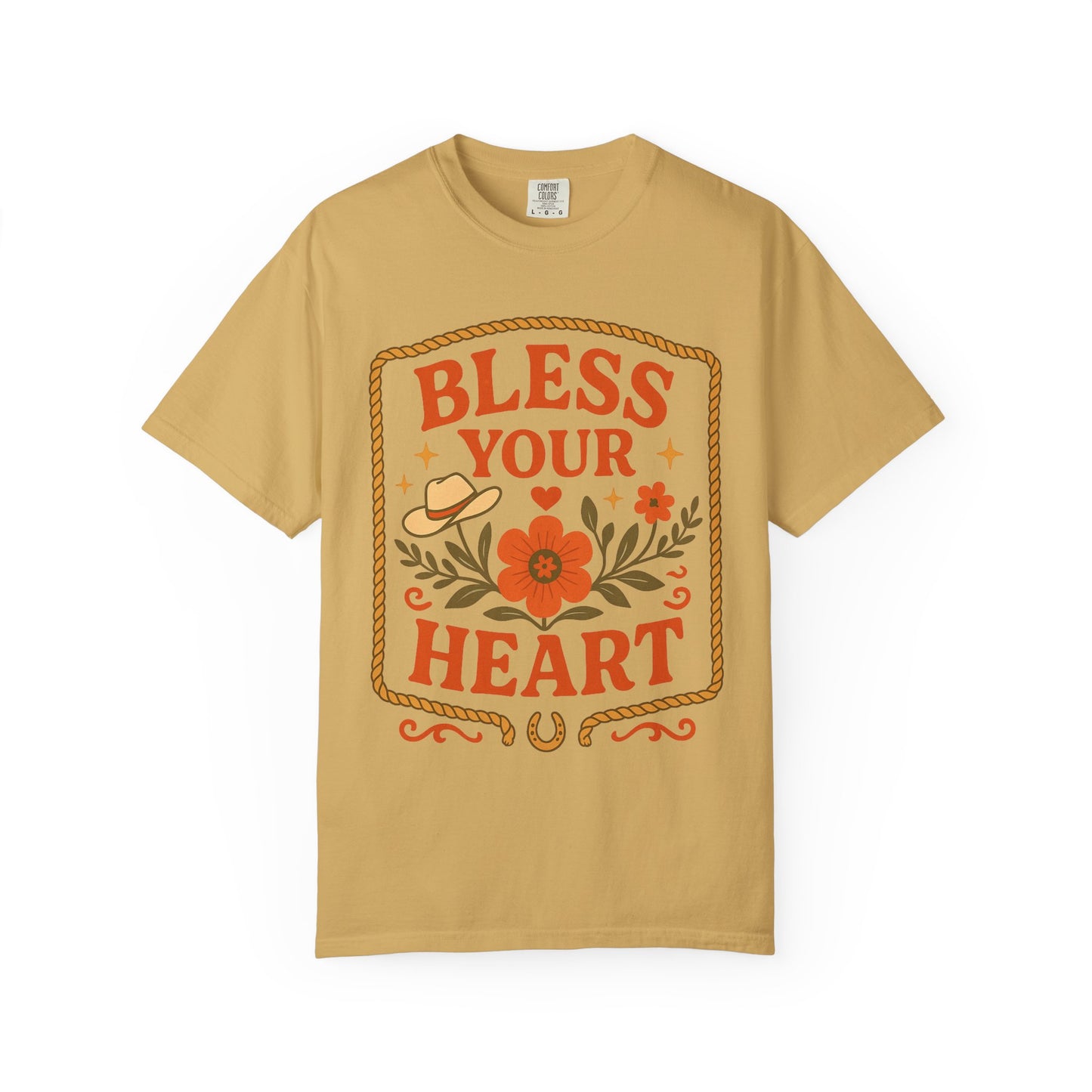 Bless Your Heart T-shirt | Floral Western Hat Horseshoe Design, Comfort Colors