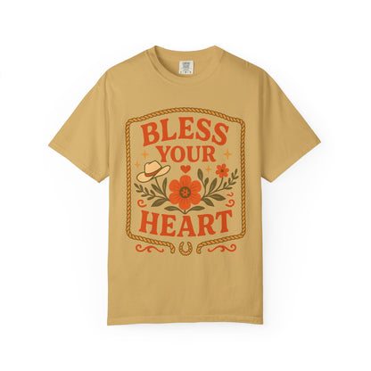 Bless Your Heart T-shirt | Floral Western Hat Horseshoe Design, Comfort Colors
