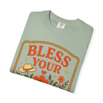 Bless Your Heart T-shirt | Floral Western Hat Horseshoe Design, Comfort Colors