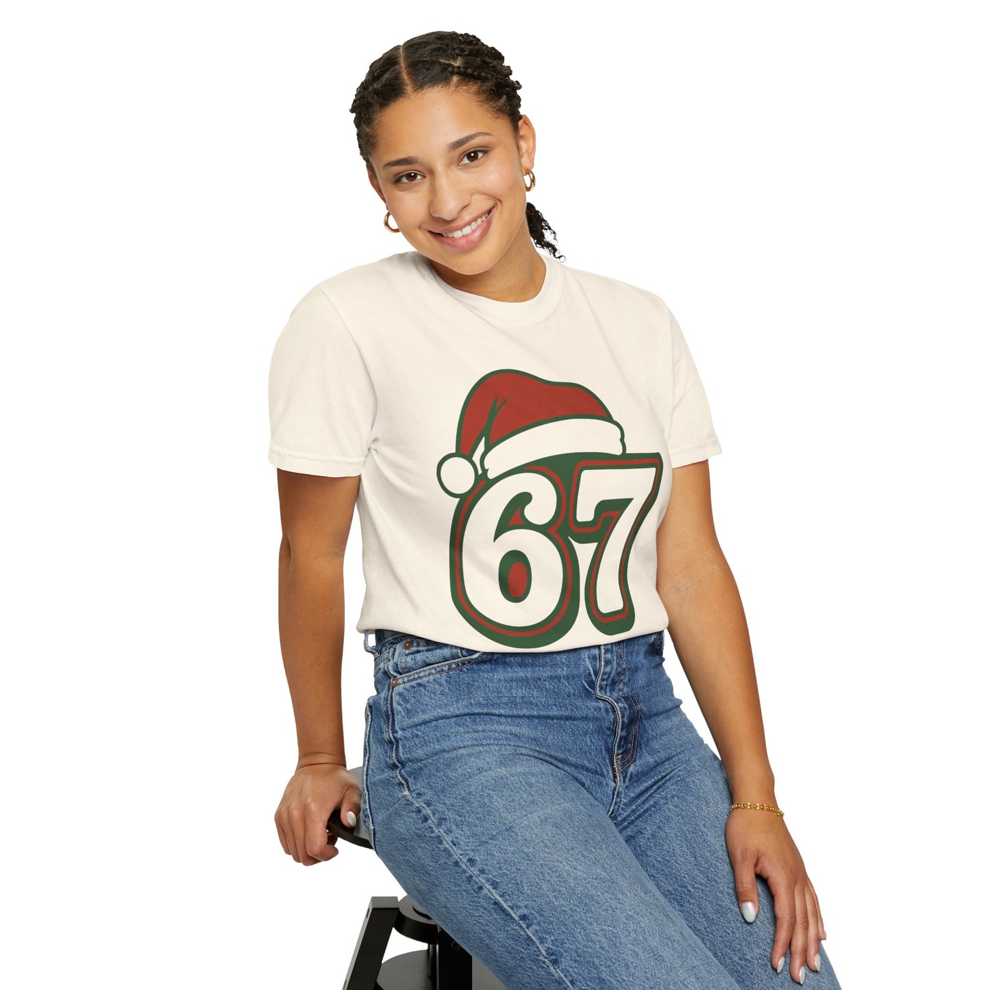 Santa Hat Number 67 T-Shirt | Holiday Sports Jersey Style, Comfort Colors