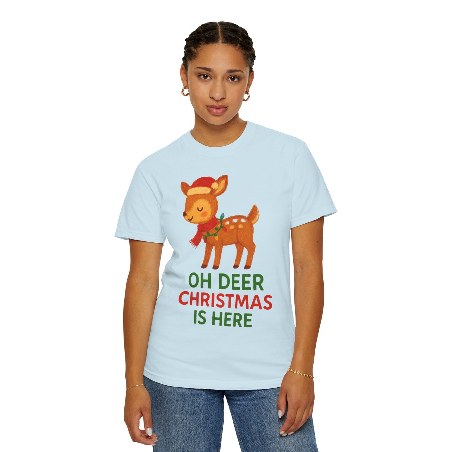 Oh Deer, Christmas is Here Comfort Colors T-shirt - Holiday Season Apparel, Festive Reindeer Tee, Winter Celebration Shirt, Christmas Gift